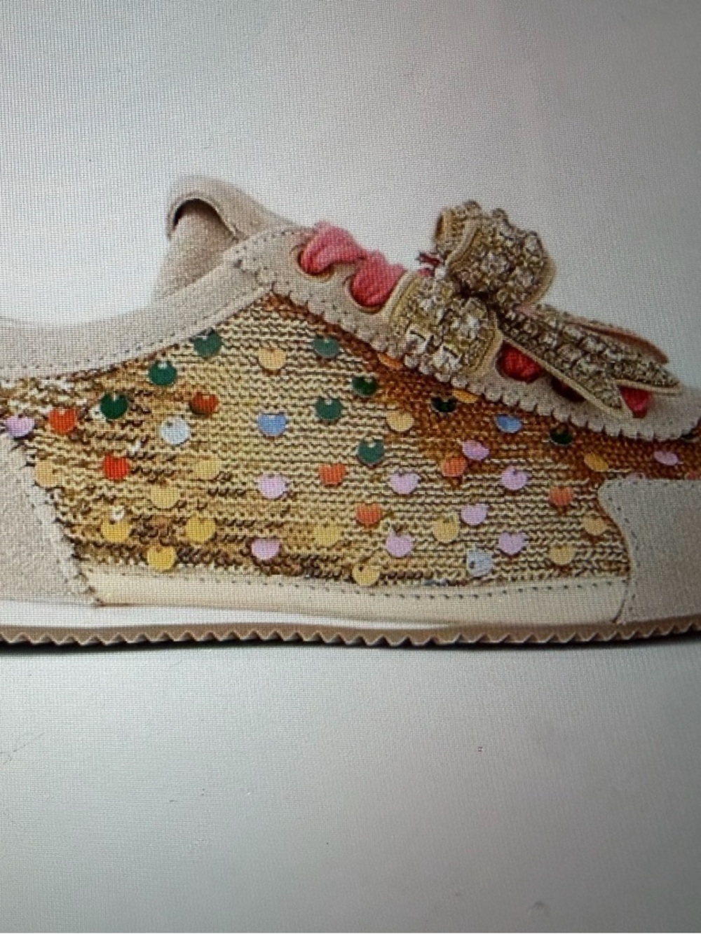 Kurt Geiger London Sequin Sneaker, Multicolor Dot Accents and Embellished bow